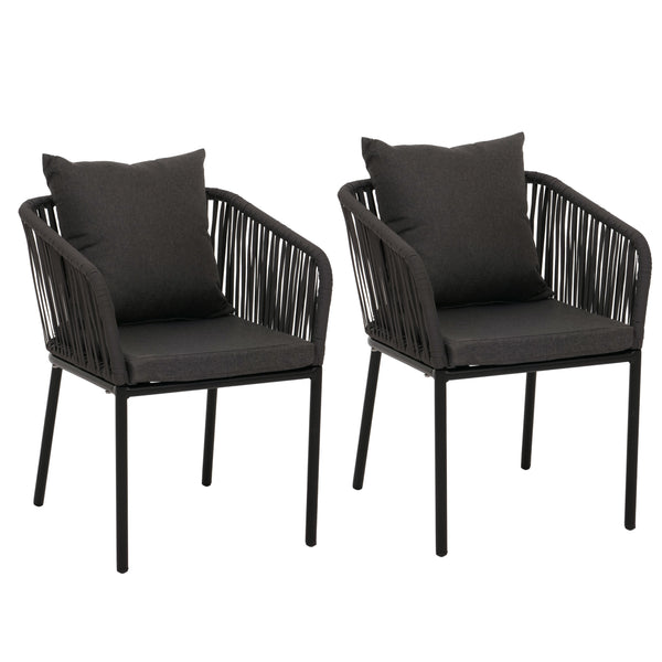 2er-Set Gartenstuhl wetterfest Aluminium Seilgeflecht anthrazit