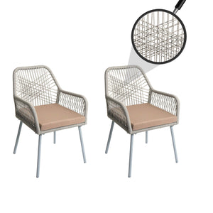 2er-Set Gartenstuhl Outdoor Aluminium Seilgeflecht Sitzpolster
