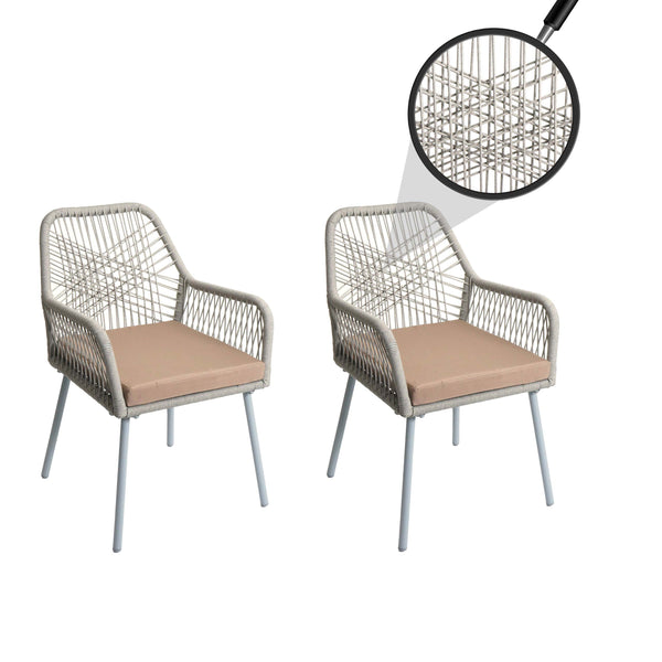 2er-Set Gartenstuhl Outdoor Aluminium Seilgeflecht Sitzpolster