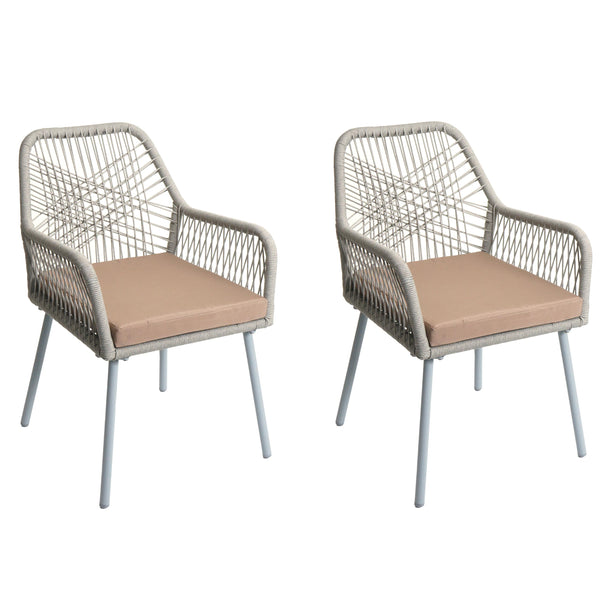 2er-Set Gartenstuhl Outdoor Aluminium Seilgeflecht Sitzpolster