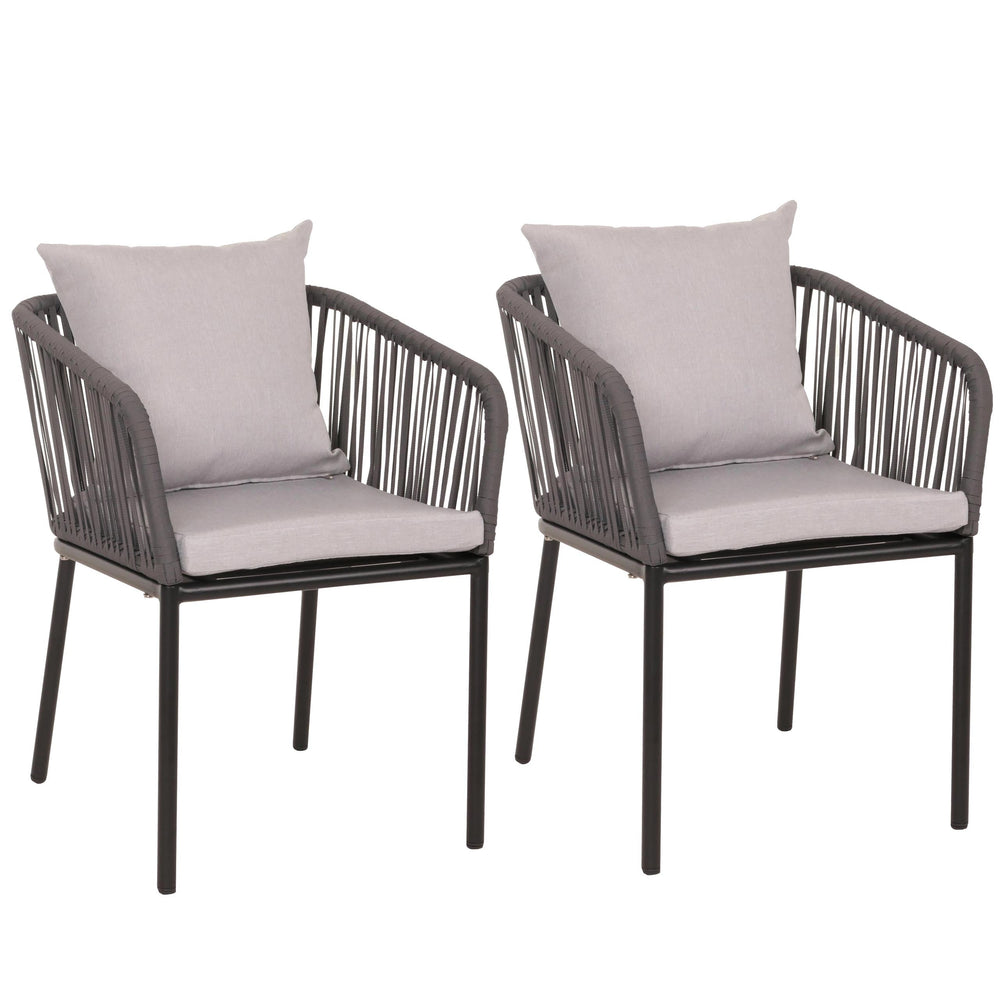 2er-Set Gartenstuhl Outdoor Aluminium Seilgeflecht Kissen anthrazit grau