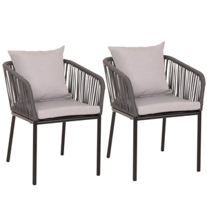 2er-Set Gartenstuhl Outdoor Aluminium Seilgeflecht Kissen anthrazit grau