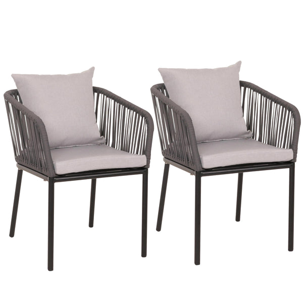 2er-Set Gartenstuhl Outdoor Aluminium Seilgeflecht Kissen anthrazit grau