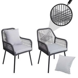 2er-Set Gartenstuhl Outdoor Aluminium Seilgeflecht Polster anthrazit grau