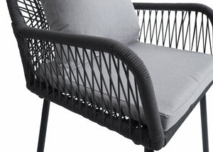 2er-Set Gartenstuhl Outdoor Aluminium Seilgeflecht Polster anthrazit grau