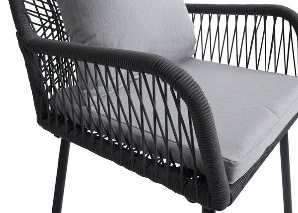 2er-Set Gartenstuhl Outdoor Aluminium Seilgeflecht Polster anthrazit grau