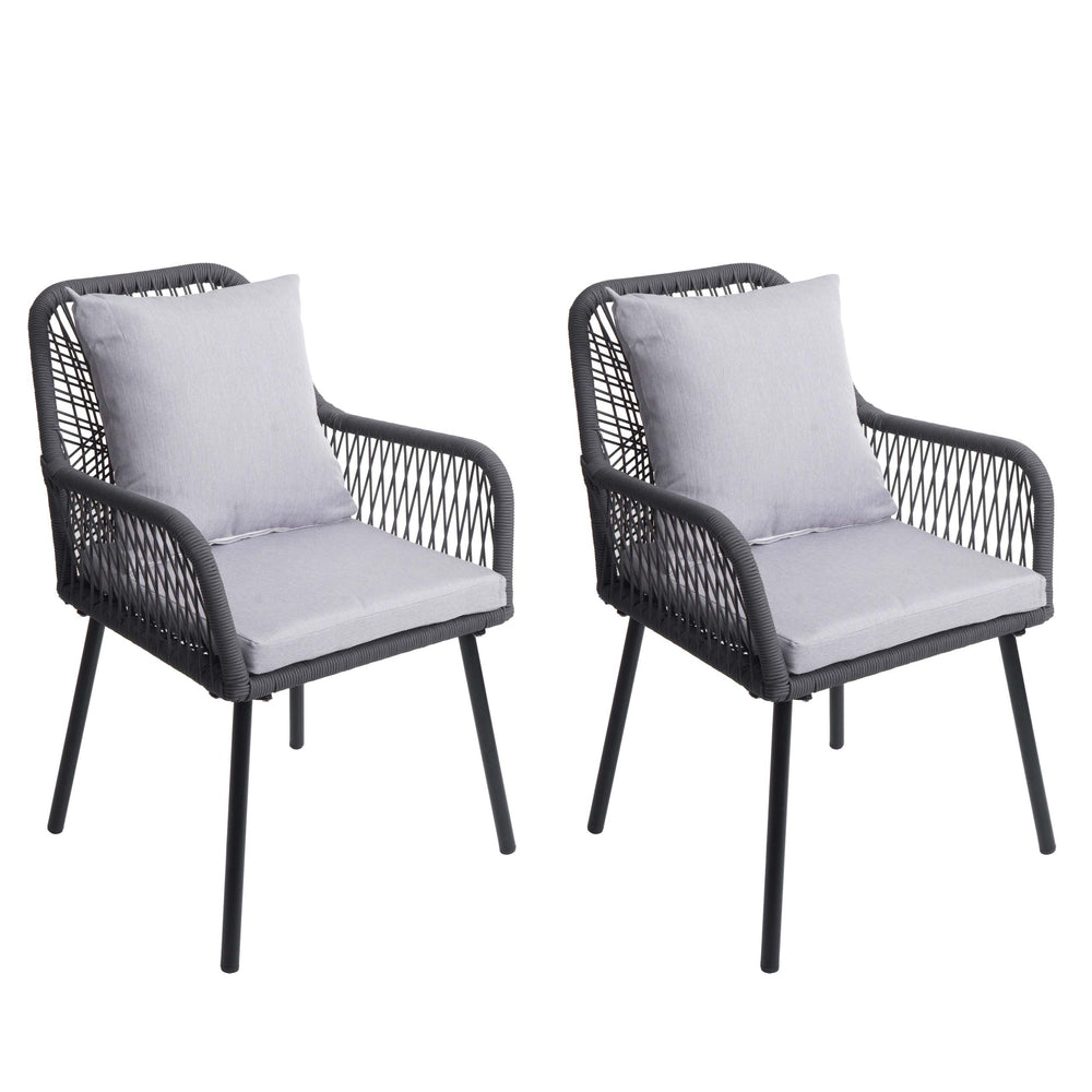 2er-Set Gartenstuhl Outdoor Aluminium Seilgeflecht Polster anthrazit grau