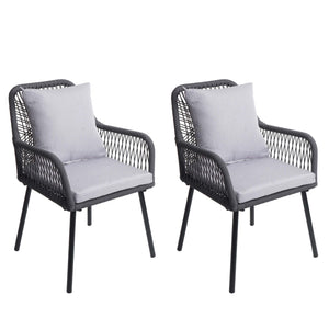2er-Set Gartenstuhl Outdoor Aluminium Seilgeflecht Polster anthrazit grau