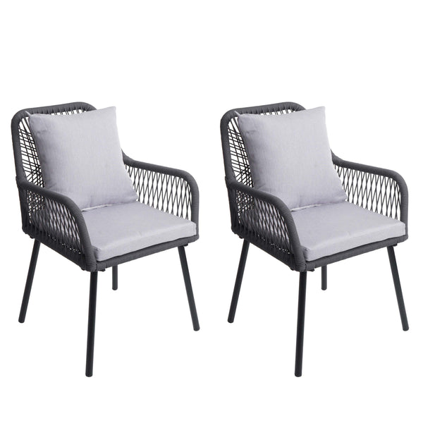 2er-Set Gartenstuhl Outdoor Aluminium Seilgeflecht Polster anthrazit grau