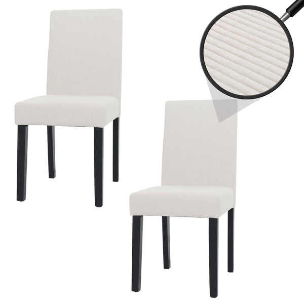 2er-Set Esszimmerstühle Hochlehner Cord dunkle Beine creme