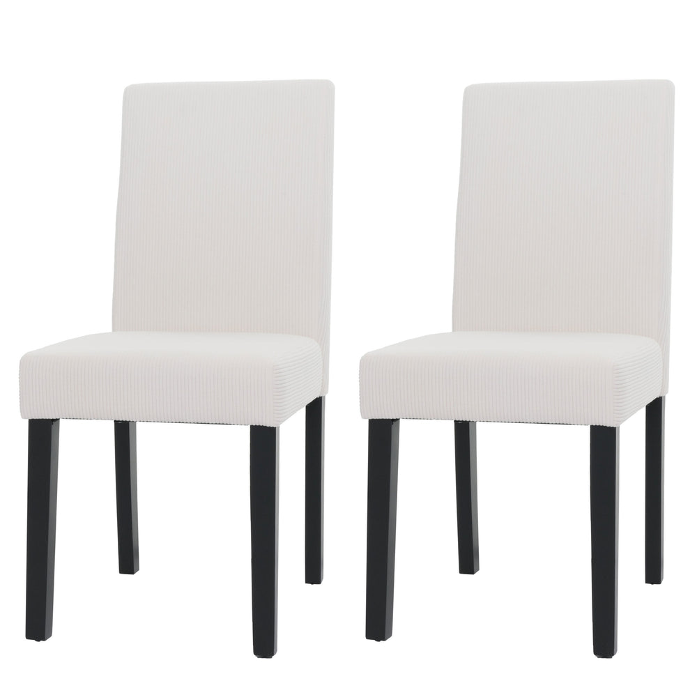 2er-Set Esszimmerstühle Hochlehner Cord dunkle Beine creme