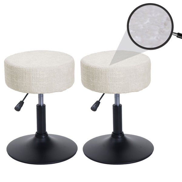 2er-Set Hocker höhenverstellbar drehbar Chenille Ø37cm creme-weiss
