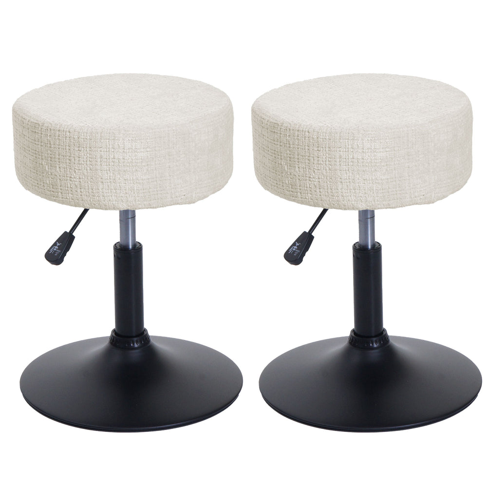 2er-Set Hocker höhenverstellbar drehbar Chenille Ø37cm creme-weiss