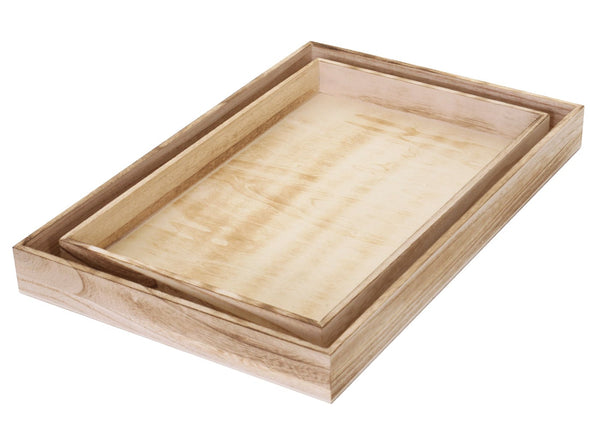 2er Set Holztablett im Shabby-Look, Frühstück & Deko naturbraun