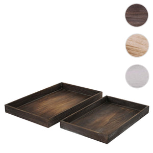 2er Set Holztablett Shabby-Look Servier- & Dekotablett braun