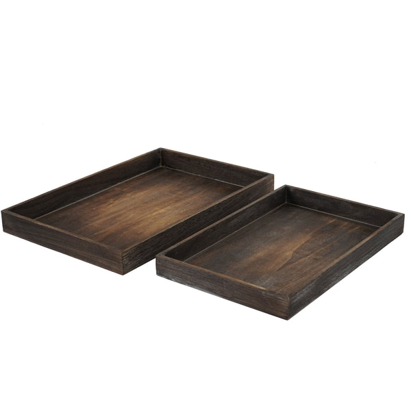 2er Set Holztablett Shabby-Look Servier- & Dekotablett braun