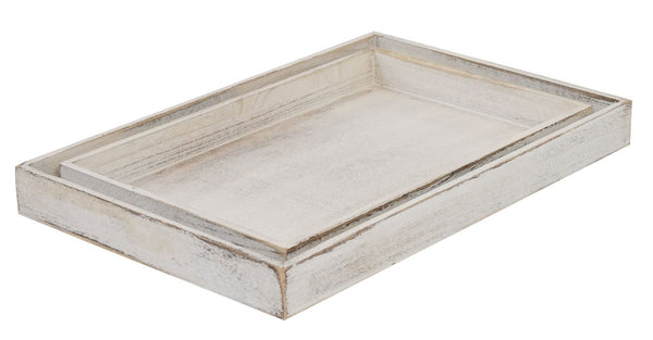 2er Set Holztablett Shabby-Look Serviertablett Frühstück weiss