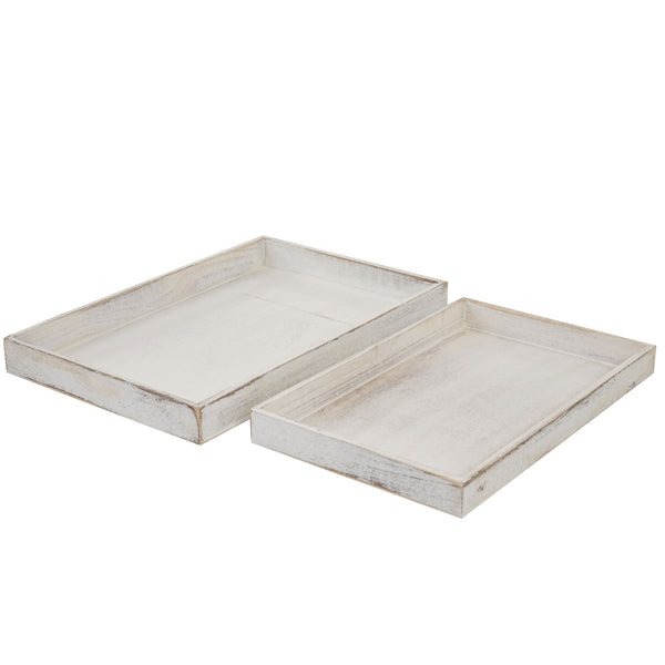 2er Set Holztablett Shabby-Look Serviertablett Frühstück weiss