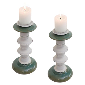 2er-Set Kerzenständer Shabby-Look Vintage Metall Keramik 25cm