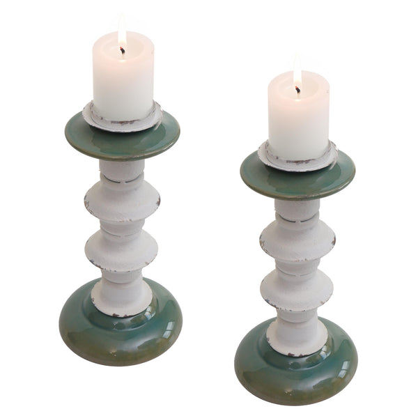 2er-Set Kerzenständer Shabby-Look Vintage Metall Keramik 25cm