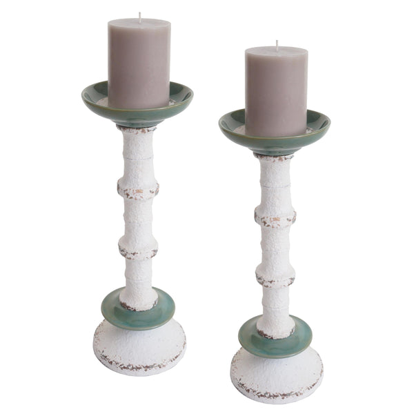 2er-Set Kerzenständer Shabby-Look Vintage Metall Keramik 36cm