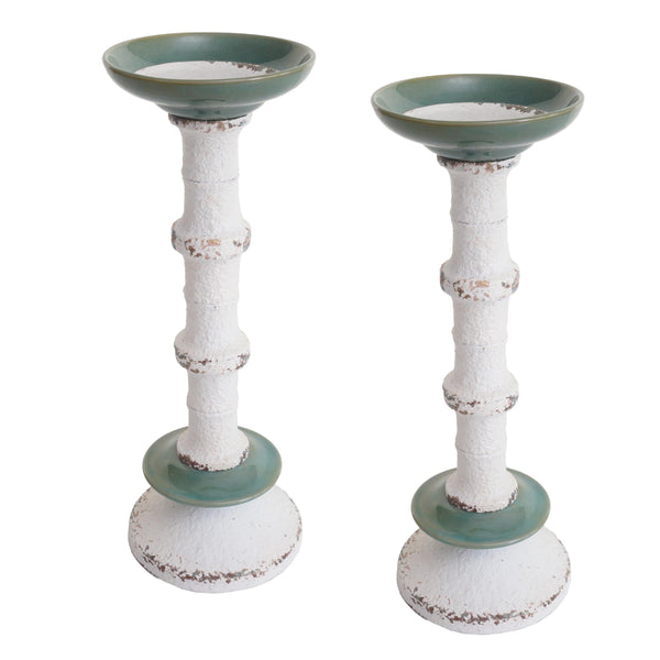 2er-Set Kerzenständer Shabby-Look Vintage Metall Keramik 36cm