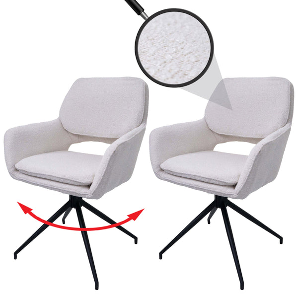 2er-Set Esszimmerstuhl Küchenstuhl drehbar Bouclé Öko-Tex creme