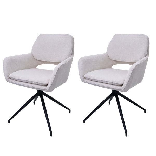 2er-Set Esszimmerstuhl Küchenstuhl drehbar Bouclé Öko-Tex creme