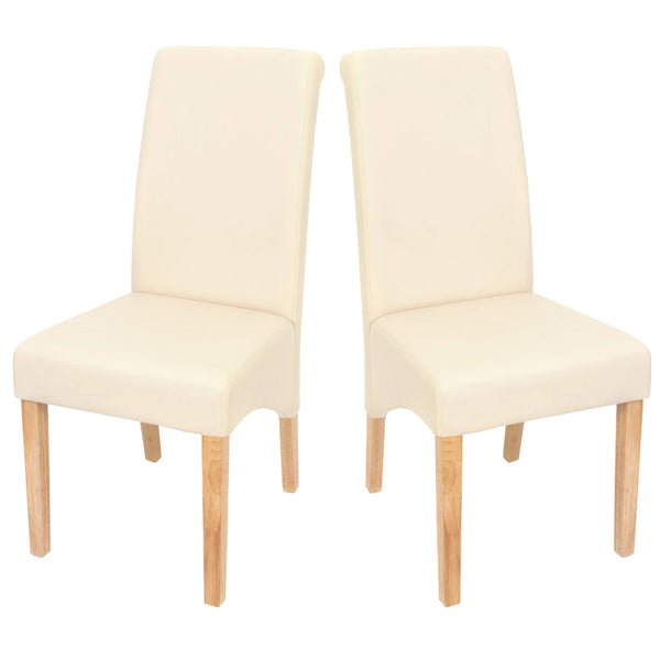 2er-Set Esszimmerstühle Kunstleder matt mit hellen Füssen creme