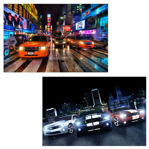 2er-Set LED-Leinwandbild mit Timer und Auto-Motiv 40x60cm
