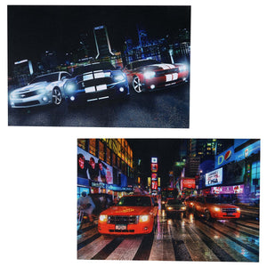2er-Set LED-Leinwandbild mit Timer und Auto-Motiv 40x60cm