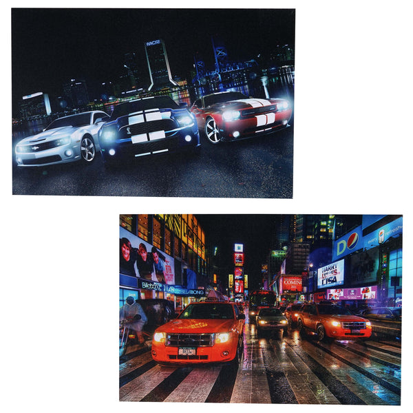 2er-Set LED-Leinwandbild mit Timer und Auto-Motiv 40x60cm