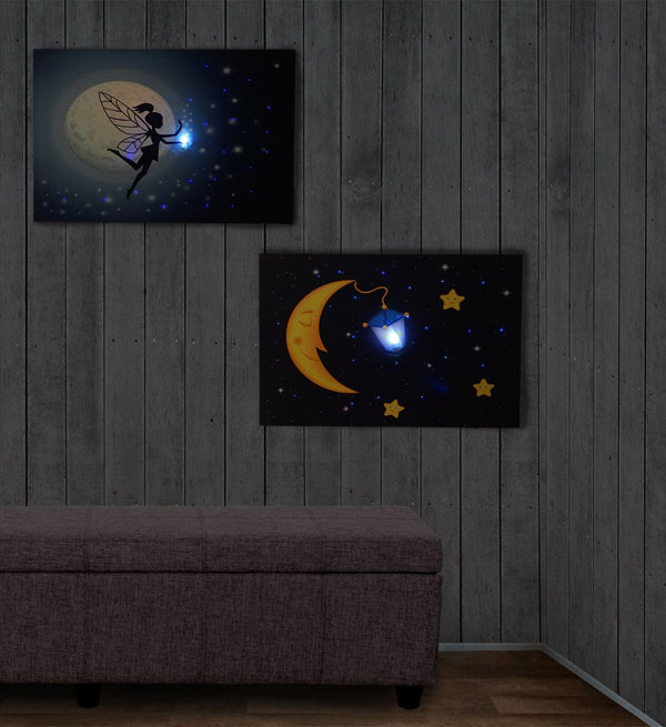 2er-Set LED Leinwandbild mit Timer für Kinderzimmer 40x60cm