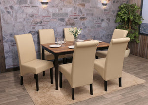 2er-Set Esszimmerstühle Leder mit dunklen Beinen creme