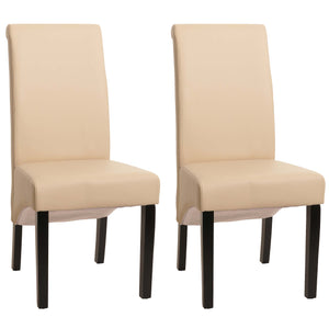 2er-Set Esszimmerstühle Leder mit dunklen Beinen creme