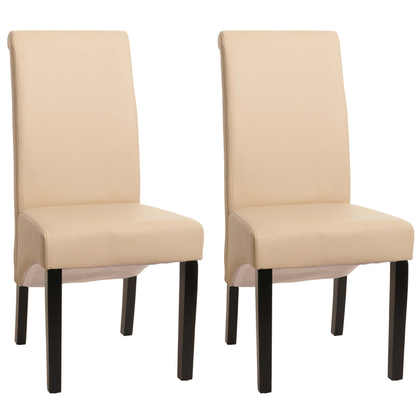 2er-Set Esszimmerstühle Leder mit dunklen Beinen creme