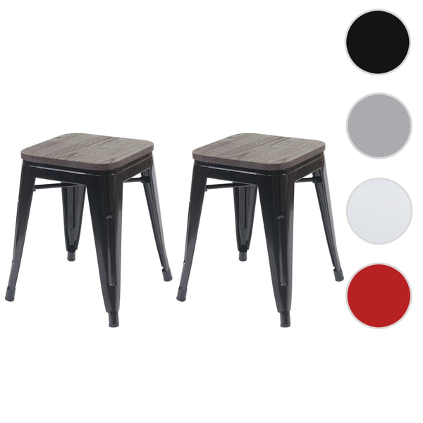 2er-Set Metallhocker Industriedesign mit Holzsitz stapelbar schwarz