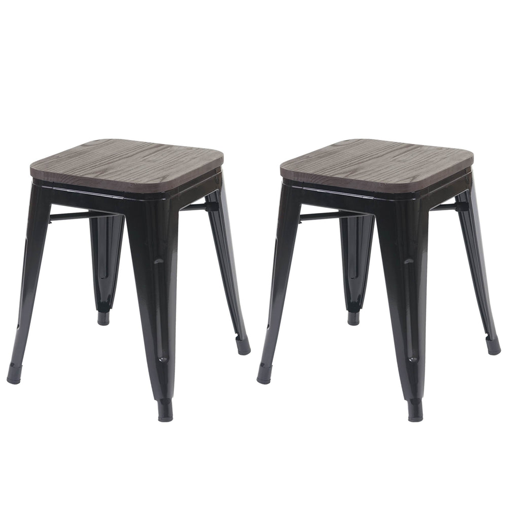 2er-Set Metallhocker Industriedesign mit Holzsitz stapelbar schwarz