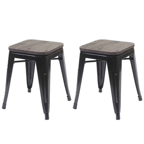 2er-Set Metallhocker Industriedesign mit Holzsitz stapelbar schwarz