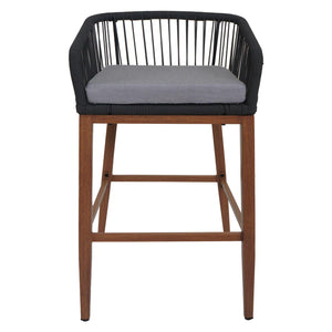 2er-Set Outdoor Barhocker Seilgeflecht Metall Holzoptik anthrazit