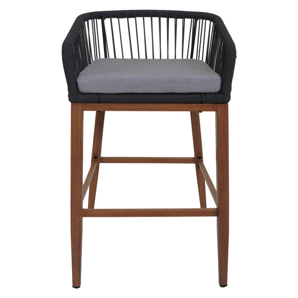 2er-Set Outdoor Barhocker Seilgeflecht Metall Holzoptik anthrazit