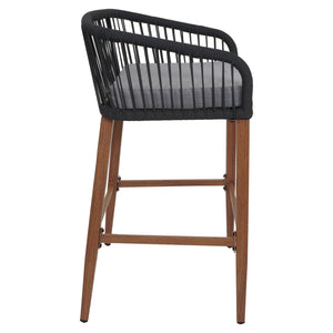 2er-Set Outdoor Barhocker Seilgeflecht Metall Holzoptik anthrazit
