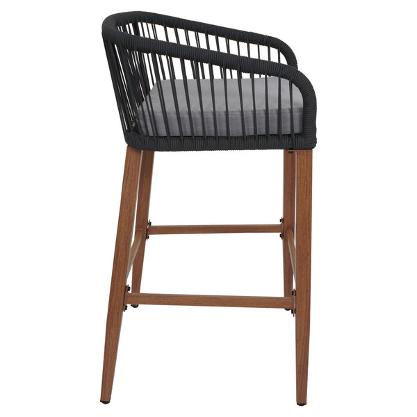 2er-Set Outdoor Barhocker Seilgeflecht Metall Holzoptik anthrazit