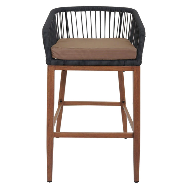2er-Set Outdoor Barhocker Seilgeflecht Metall Holzoptik anthrazit