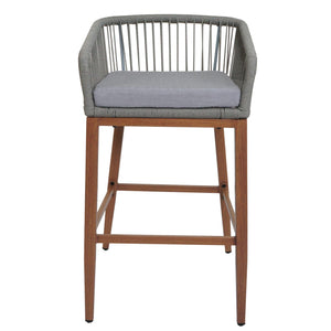 2er-Set Outdoor Barhocker Seilgeflecht Metall Holzoptik hellgrau
