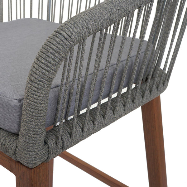 2er-Set Outdoor Barhocker Seilgeflecht Metall Holzoptik hellgrau