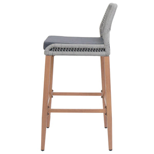 2er-Set Outdoor Barhocker Seilgeflecht Metall Holz-Optik hellgrau