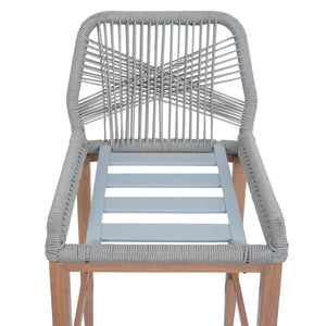 2er-Set Outdoor Barhocker Seilgeflecht Metall Holz-Optik hellgrau