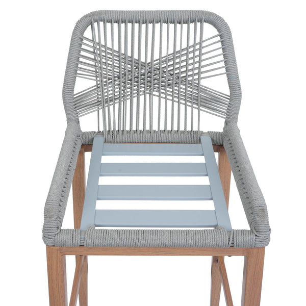 2er-Set Outdoor Barhocker Seilgeflecht Metall Holz-Optik hellgrau