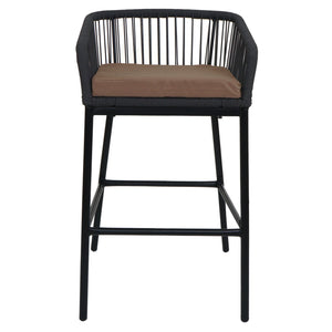 2er-Set Outdoor Barhocker Seilgeflecht Metall Kissen anthrazit taupe